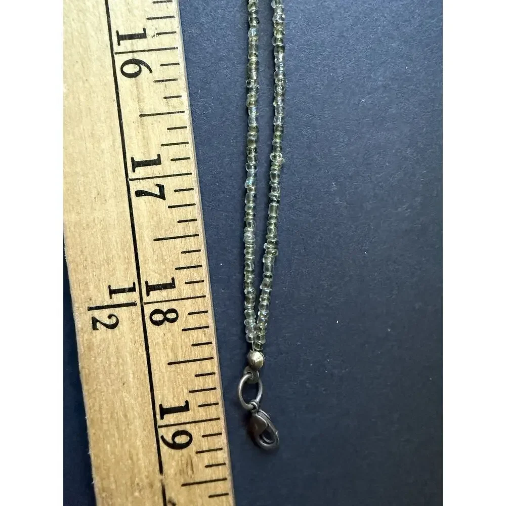Art Glass Rectangle Wire Wrap Necklace Green Beaded Statement Choker Festival